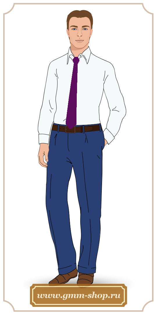 Белая мужская рубашка с фиолетовым галстуком