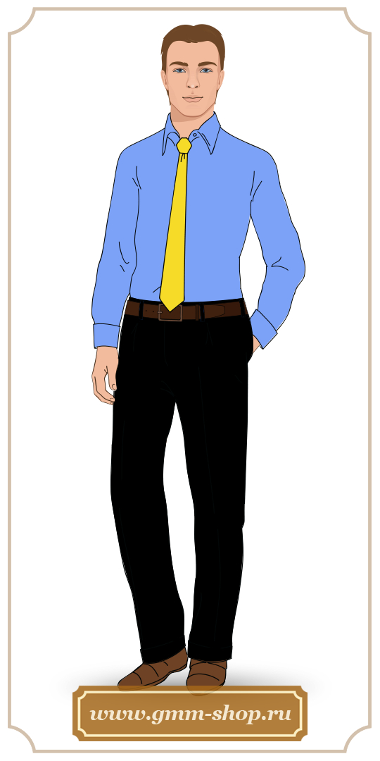 Голубая мужская рубашка и желтый галстук